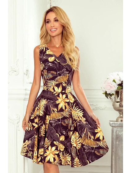 Rozšířené dámské šaty 114-13 černo-žluté - Numoco Rozšířené dámské šaty 114-13 černo-žluté - Numoco