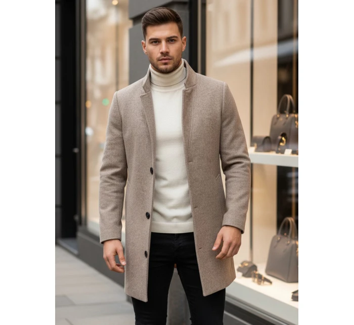 Pánský jednořadový kabát hnědý FashionStreet CX0442 Pánský jednořadový kabát hnědý FashionStreet CX0442