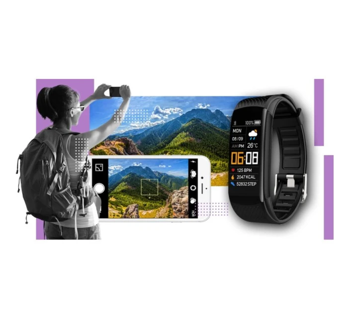 GIEWONT Smartwatch Black Light Purple 2 Stripes GW200-8 GIEWONT Smartwatch Black Light Purple 2 Stripes GW200-8