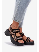 Eko Kožené Lehké Sandály Na Platformě Panther Hnědé Eko Kožené Lehké Sandály Na Platformě Panther Hnědé