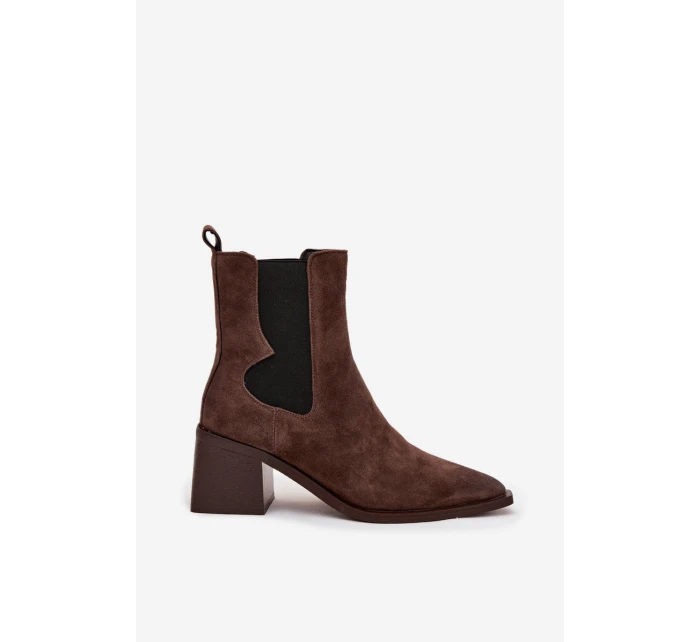 Kožené semišové dámské boty na podpatku s vyhříváním Artiker 57C0047 hnědé