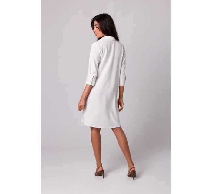B257 Rozšířené košilové šaty - krémové