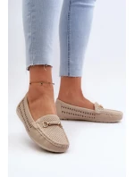 Dámské prolamované mokasíny s ozdobou, béžová Kaydance