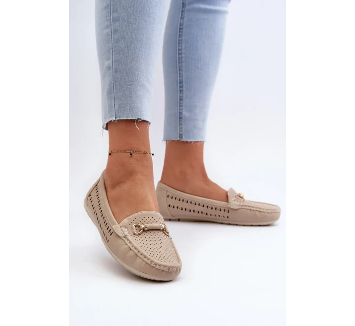 Dámské prolamované mokasíny s ozdobou, béžová Kaydance