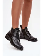 Lakované dámské botky S.Barski – černé, zateplené, s ozdobným detailem