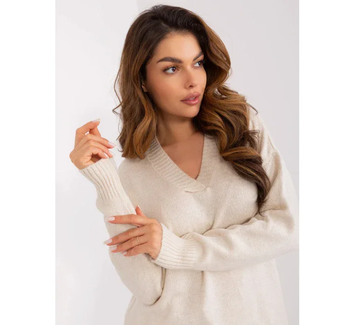 Dámský svetr BA SW 0577.32X světle béžový - FPrice Dámský svetr BA SW 0577.32X světle béžový - FPrice