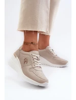 Dámské kožené tenisky na podpatku béžové model 21659717 - S.Barski