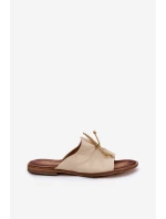 model 21686324 Kožené Dámské Pantofle Béžové - Zazoo