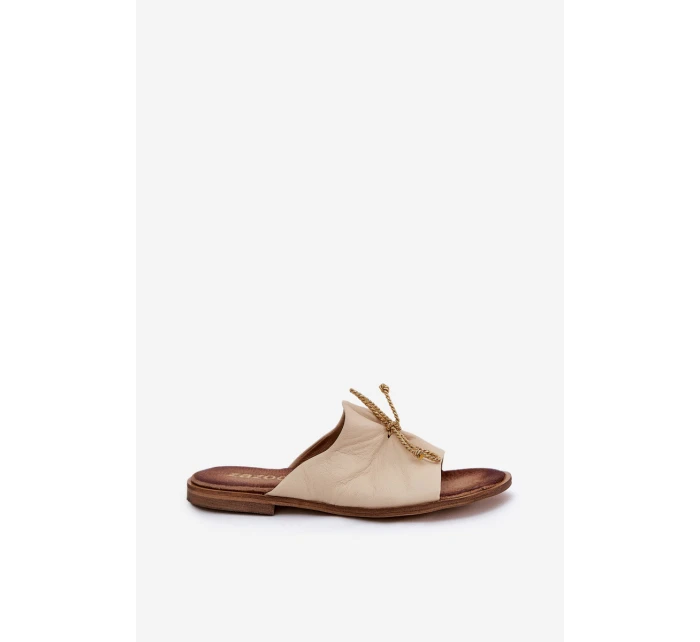 model 21686324 Kožené Dámské Pantofle Béžové - Zazoo