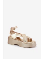 Dámské Sandály Na Platformě A Klínu Eko Kůže Zlaté Tenzorus Dámské Sandály Na Platformě A Klínu Eko Kůže Zlaté Tenzorus