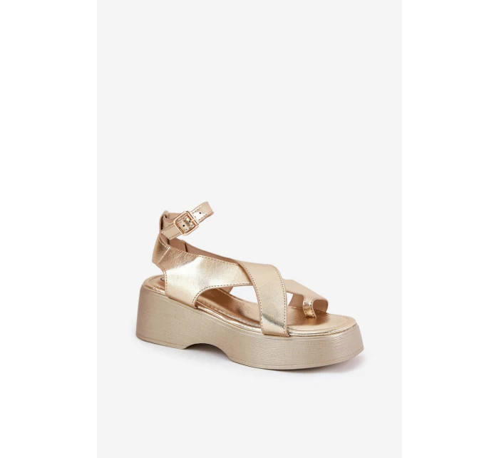 Dámské Sandály Na Platformě A Klínu Eko Kůže Zlaté Tenzorus Dámské Sandály Na Platformě A Klínu Eko Kůže Zlaté Tenzorus