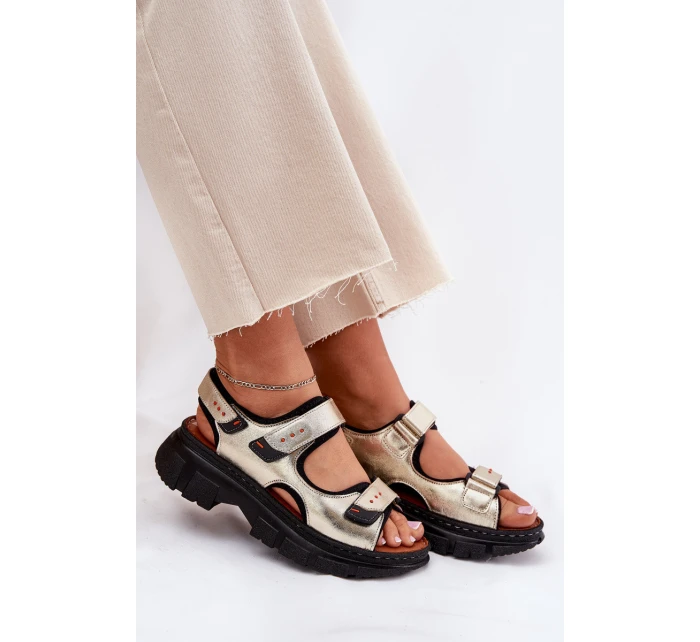 Dámské kožené sandály se suchým zipem Artiker 56C0469 zlaté