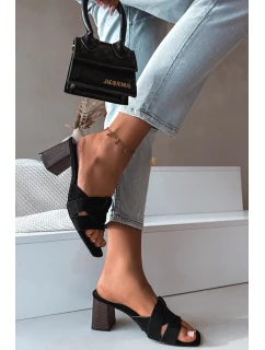 Dámské sandály na podpatku s pásky Eko semišové Černé model 21937775 - Boto