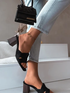 Dámské sandály na podpatku s pásky Eko semišové Černé model 21937775 - Boto