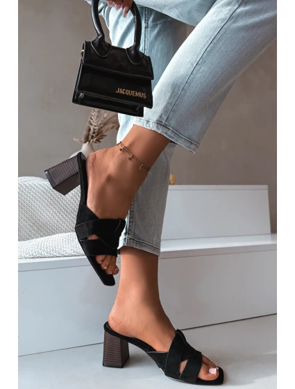 Dámské sandály na podpatku s pásky Eko semišové Černé model 21937775 - Boto