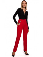 model 18002821 Kalhoty s vysokým pasem a ozdobnými cvočky červené - Moe