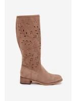 Dámské kozačky na podpatku – béžové model 21837085 - Kesi