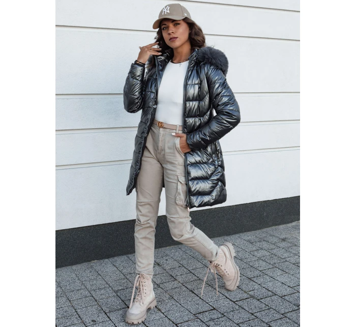Dámská zimní bunda prošívaná dlouhá s kapucí SHINE šedá FashionStreet TY4564
