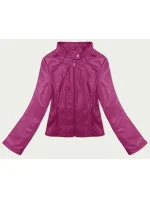 Tmavě růžová krátká dámská bunda ramoneska se stojáčkem model 19576623 - J.STYLE Tmavě růžová krátká dámská bunda ramoneska se stojáčkem model 19576623 - J.STYLE