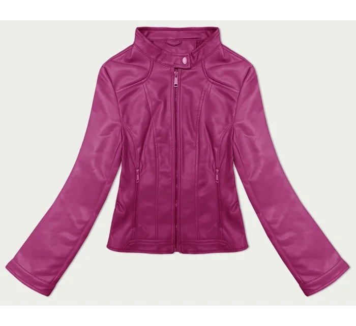 Tmavě růžová krátká dámská bunda ramoneska se stojáčkem model 19576623 - J.STYLE Tmavě růžová krátká dámská bunda ramoneska se stojáčkem model 19576623 - J.STYLE