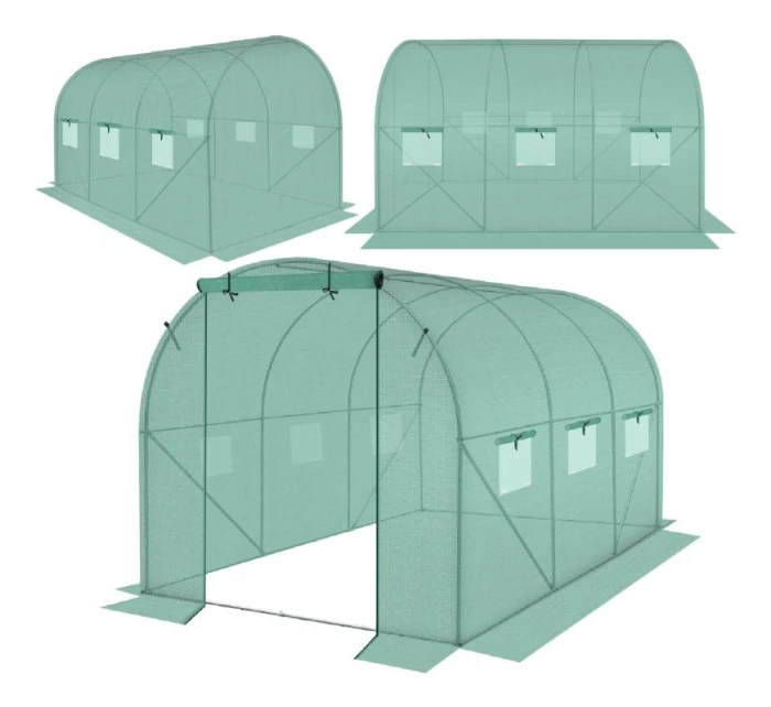 SKLENÍK ZAHRADNÍ TUNEL 200X300X200CM PE KONSTRUKCE ZELENÁ OCEL