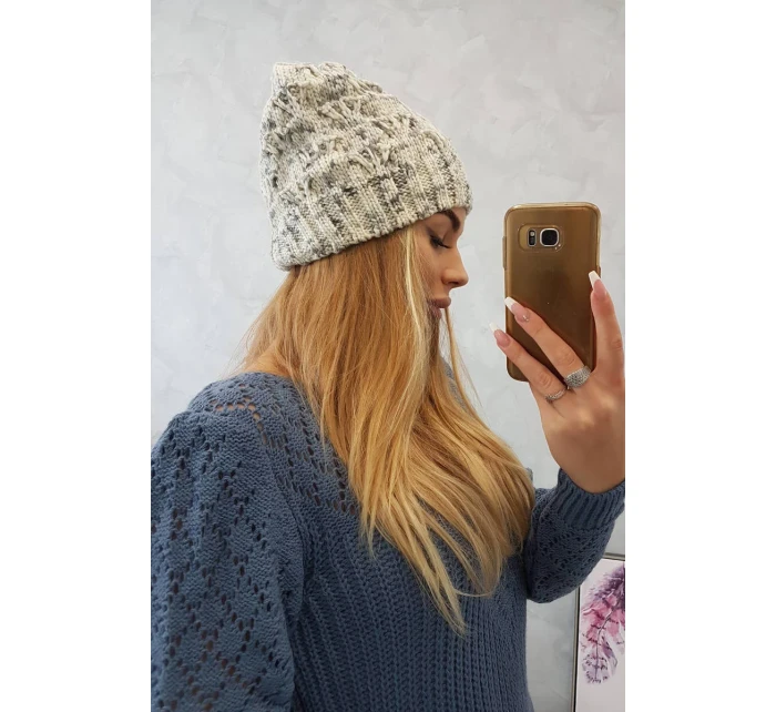 Fleecová čepice Roksana K209 ecru+grey