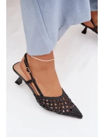 Dámské Plecione Sandály na Podpatku Černé Selinae