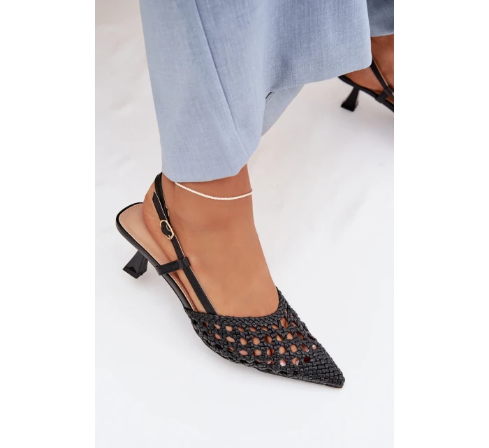 Dámské Plecione Sandály na Podpatku Černé Selinae