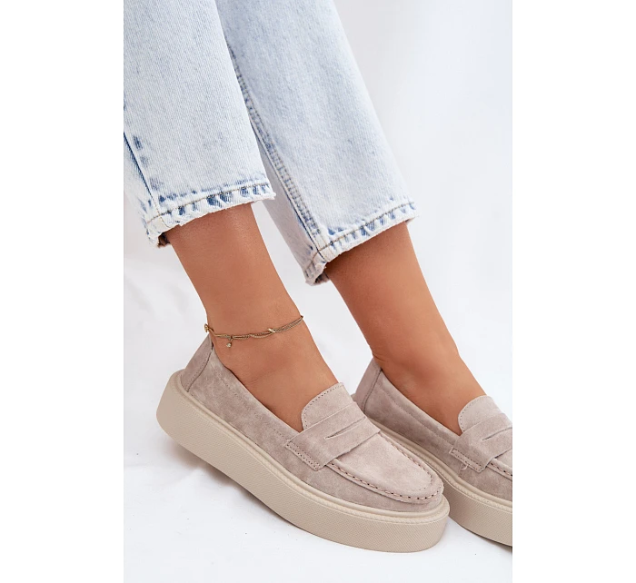 Mokasiny z přírodního semiše na platformě Vinceza Béžové