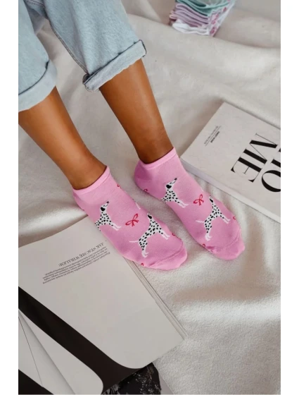 Dámské kotníkové ponožky s dalmatinem – růžové