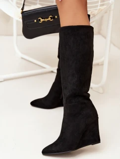 Dámské kozačky na klínovém podpatku 5123 Černá - Step in style