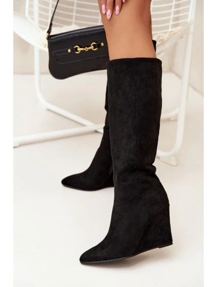 Dámské kozačky na klínovém podpatku 5123 Černá - Step in style