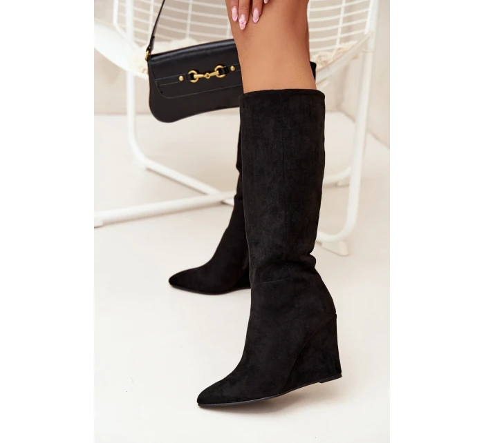 Dámské kozačky na klínovém podpatku 5123 Černá - Step in style