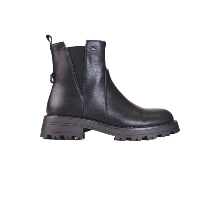 Komfortní černé  kotníčkové boty dámské na plochém podpatku