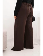 Dámské kalhoty Plus Size s širokou nohavicí a elastickým pasem hnědé Dámské kalhoty Plus Size s širokou nohavicí a elastickým pasem hnědé