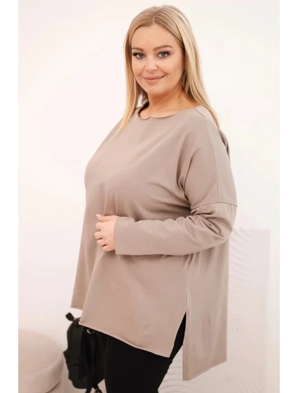 Dámská bavlněná blůza Plus Size asymetrická s dlouhým rukávem fango