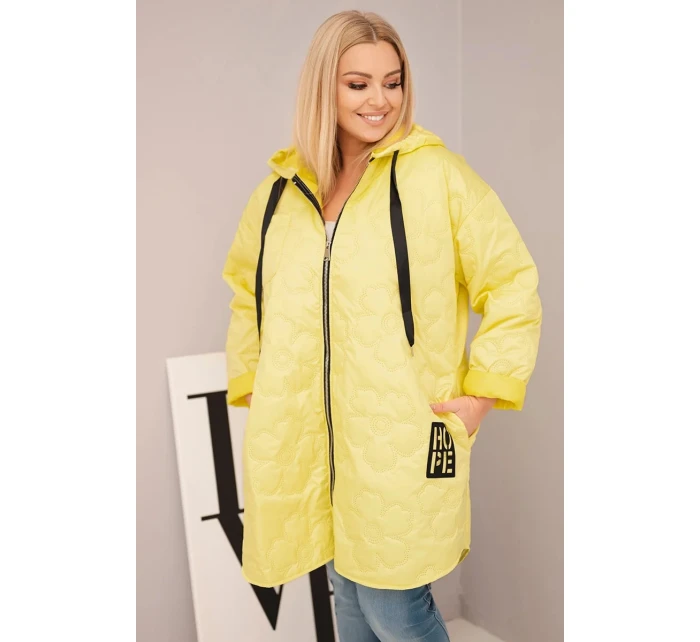 Dámská bunda Plus Size prošívaná s kapucí a nápisem HOPE žlutá