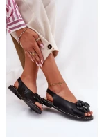 Kožené Ploché Sandály S Dekorací model 21694811 Černé - CheBello