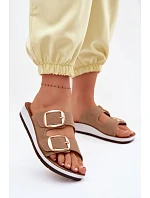 Dámské pantofle se zlatými sponami model 22094931 světle hnědé - Inblu Dámské pantofle se zlatými sponami model 22094931 světle hnědé - Inblu