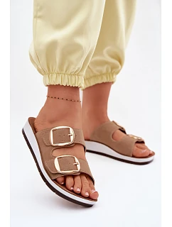 Dámské pantofle se zlatými sponami model 22094931 světle hnědé - Inblu