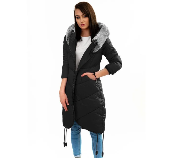 Černá dlouhá zimní bunda s kapucí model 21241716 - Libland Černá dlouhá zimní bunda s kapucí model 21241716 - Libland