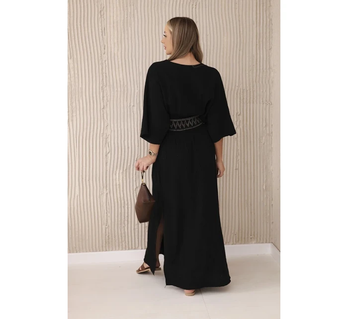 Mušelínové šaty s výšivkou v pase černý