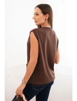 Dámský viskózový svetr bez rukávů s kapsami a výstřihem do V hnědý Dámský viskózový svetr bez rukávů s kapsami a výstřihem do V hnědý