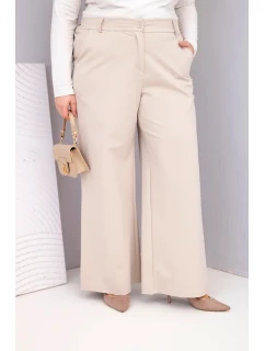 Dámské kalhoty Plus Size s širokou nohavicí a vysokým pasem béžové