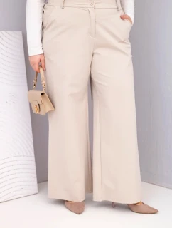 Dámské kalhoty Plus Size s širokou nohavicí a vysokým pasem béžové
