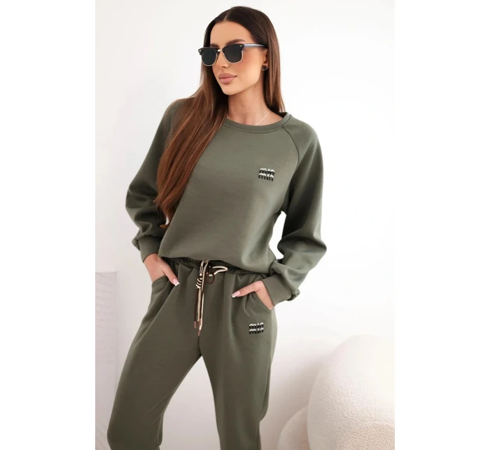 Dámská souprava z viskózy s mikinou a kalhotami khaki masełkowy