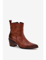 Kožené Kožené Kozačky Pro Ženy Na Podpatku Vyhřívané Zazoo 60565 Hnědé