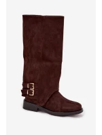 Zateplené dámské kozačky s přezkami čokoládové model 21715392 - Boto
