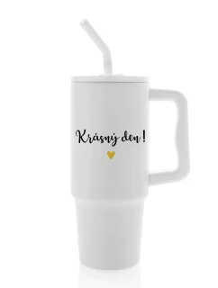 KRÁSNÝ DEN - bílý cestovní termohrnek 900 ml  