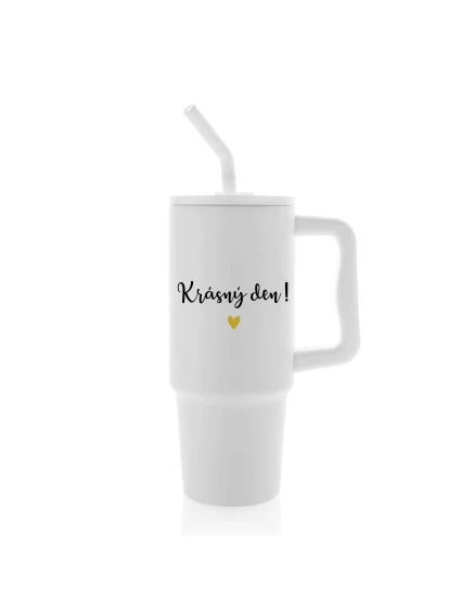 KRÁSNÝ DEN - bílý cestovní termohrnek 900 ml  